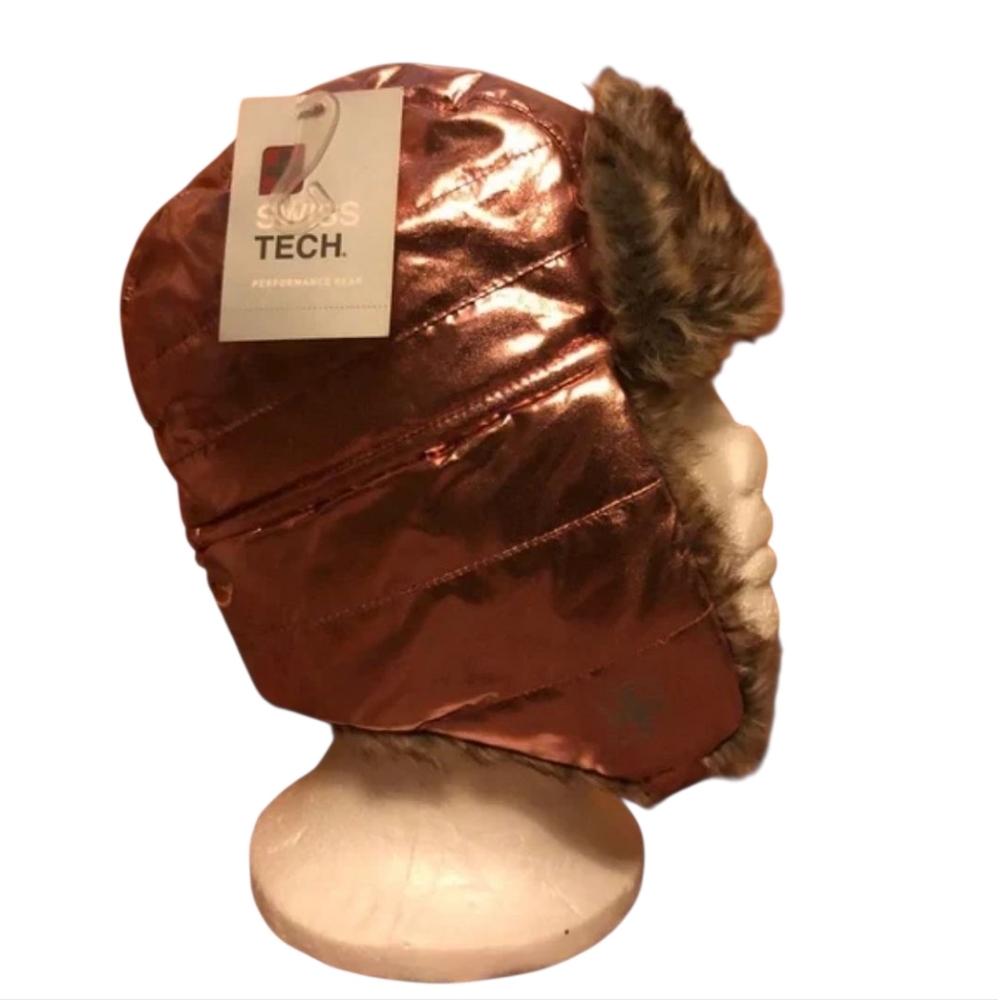 🆕Swiss Tech Girls Water Resistant Aviator Hat METALLIC PINK FUR LINED One Size